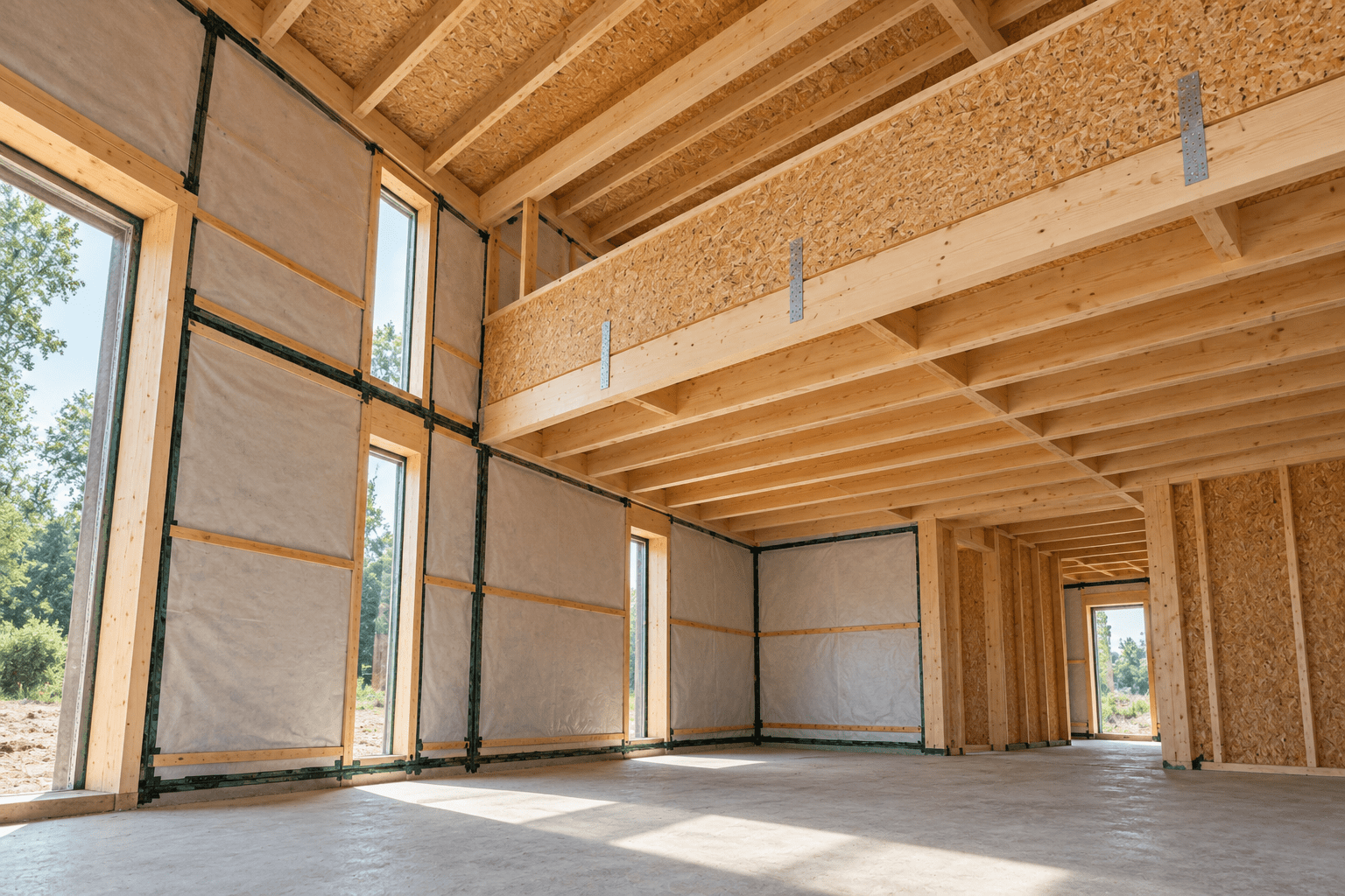 Imagen ilustrativa del interior de una estructura de entramado ligero de madera
