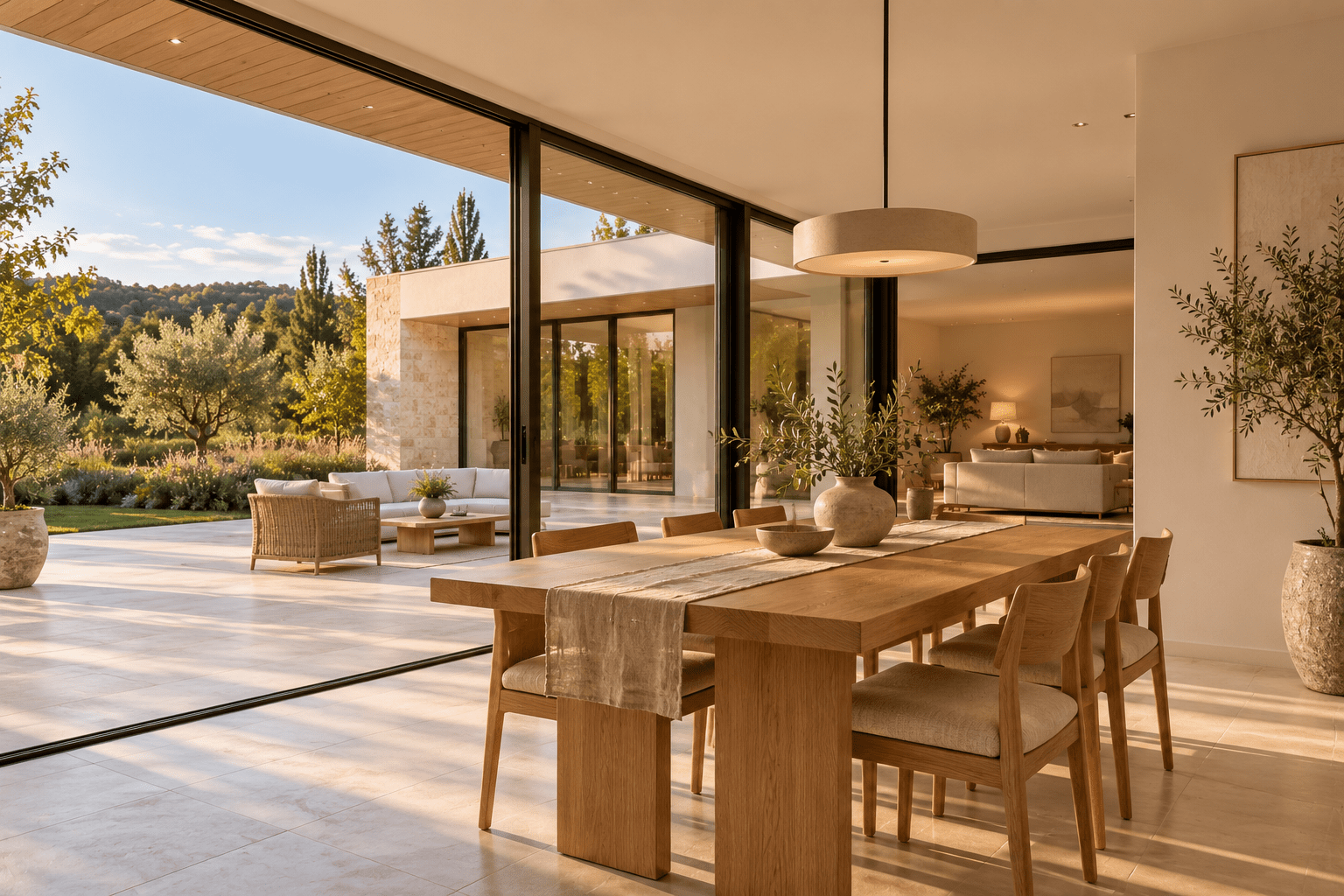 Comedor luminoso conectado con el jardín, inspiración de diseño interior