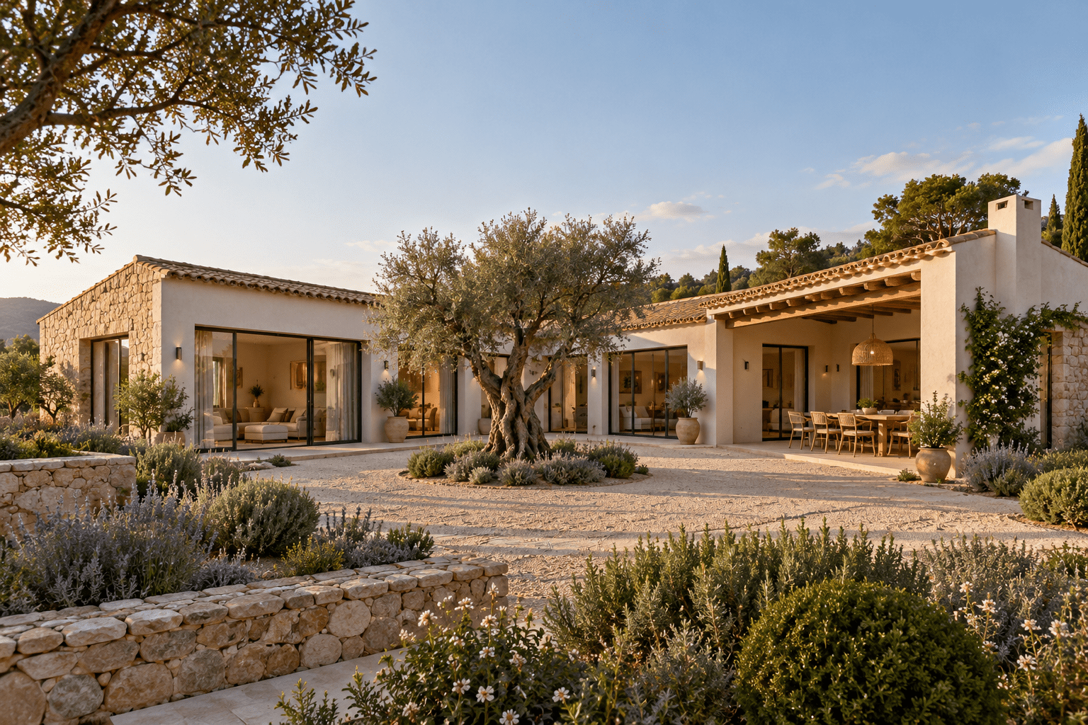 Referencia de vivienda cálida con patio, porche y materiales naturales
