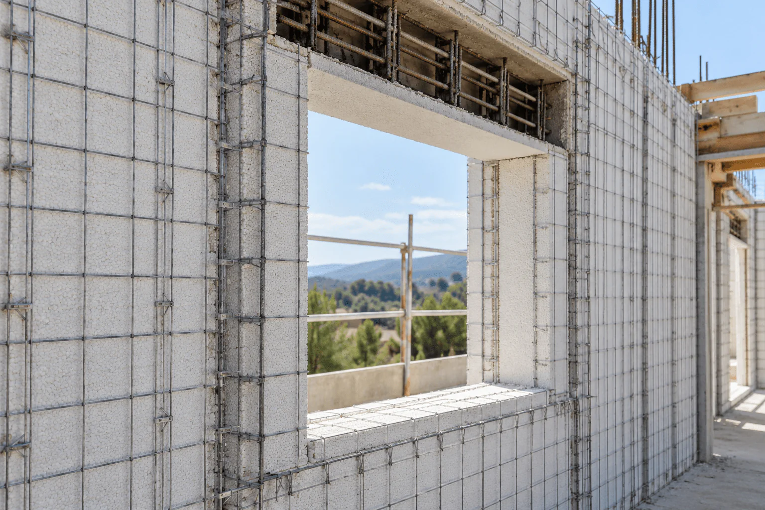 Detalle ilustrativo de un hueco de ventana en un sistema de encofrado aislante